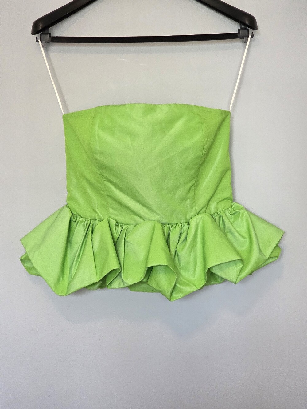 Zara 🍋🟩 Lime Green Strapless Bubble Hem Peplum Voluminous Top Sz M Statement